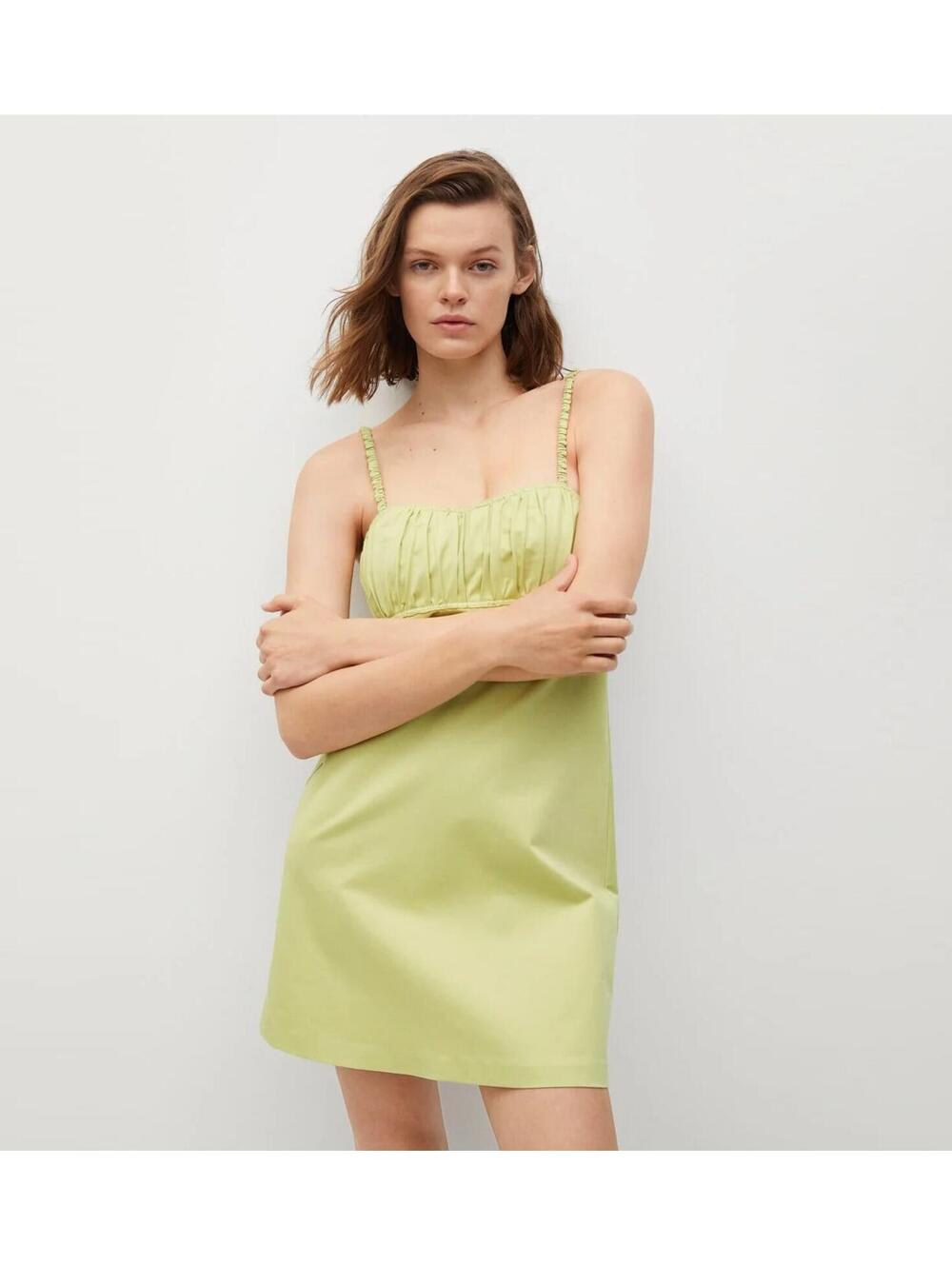 NEW Mango (MNT) Verde Green Damas Mini Dress with Ruched Top Empire Waist Small